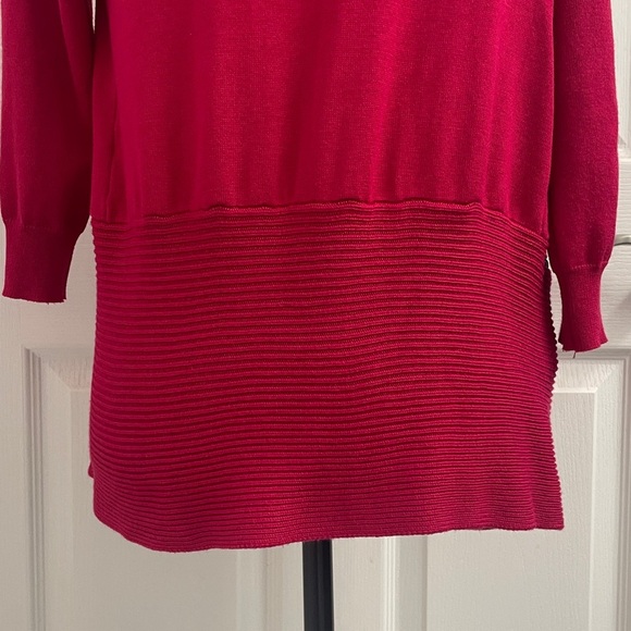 Joan Vass Fuchsia Red Cardigan Sweater Shawl Collar Pockets with Gold Zipper SzS - Picture 7 of 12